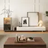 Fero White & Walnut Extendable TV Stand with Bookshelves & Light(2500mm-3930mm)