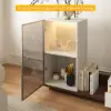 Fero White & Walnut Extendable TV Stand with Bookshelves & Light(2500mm-3930mm)
