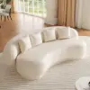 Suncurve 210 cm Performance Leather Curved Upholstered Sofa with Pillows – Seater White