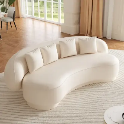 Suncurve 210 cm Performance Leather Curved Upholstered Sofa with Pillows – Seater White