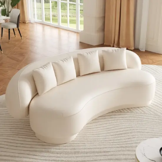 Suncurve 210 cm Performance Leather Curved Upholstered Sofa with Pillows – Seater White