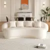Suncurve 210 cm Performance Leather Curved Upholstered Sofa with Pillows – Seater White