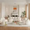 Suncurve 210 cm Performance Leather Curved Upholstered Sofa with Pillows – Seater White