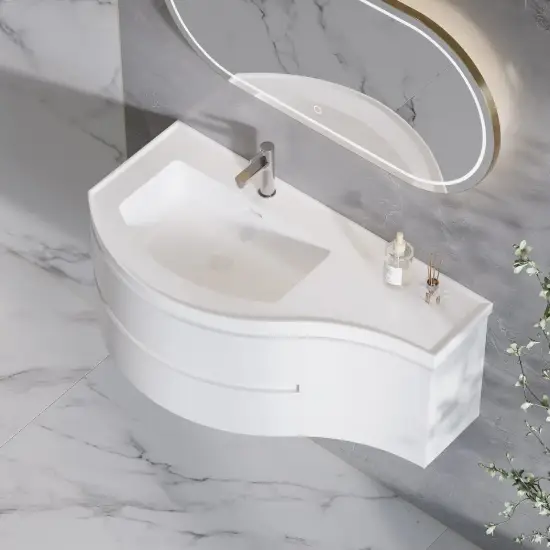 900mm Floating Curved Bathroom Vanity Set of 2 Half-Circle Bathroom Cabinet White