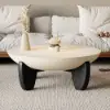 Curva 37" Round Concrete-Look Fiberglass Coffee Table with Wood Legs – Beige – Walnut – Black