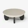 Curva 37" Round Concrete-Look Fiberglass Coffee Table with Wood Legs – Beige – Walnut – Black