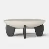 Curva 37" Round Concrete-Look Fiberglass Coffee Table with Wood Legs – Beige – Walnut – Black