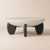 Curva 37" Round Concrete-Look Fiberglass Coffee Table with Wood Legs – Beige – Walnut – Black