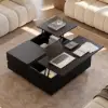 100 cm Square Dual Lift-Top Black Coffee Table with Sintered Stone Top & Storage
