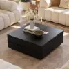 100 cm Square Dual Lift-Top Black Coffee Table with Sintered Stone Top & Storage