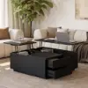 100 cm Square Dual Lift-Top Black Coffee Table with Sintered Stone Top & Storage