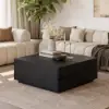 100 cm Square Dual Lift-Top Black Coffee Table with Sintered Stone Top & Storage