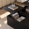 100 cm Square Dual Lift-Top Black Coffee Table with Sintered Stone Top & Storage
