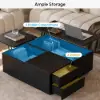 100 cm Square Dual Lift-Top Black Coffee Table with Sintered Stone Top & Storage