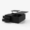 100 cm Square Dual Lift-Top Black Coffee Table with Sintered Stone Top & Storage