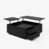 100 cm Square Dual Lift-Top Black Coffee Table with Sintered Stone Top & Storage