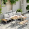 Slatera 4-Piece Outdoor Acacia & Aluminium Modular Sofa Set in Light Grey
