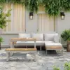 Slatera 4-Piece Outdoor Acacia & Aluminium Modular Sofa Set in Light Grey