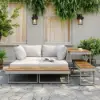 Slatera 4-Piece Outdoor Acacia & Aluminium Modular Sofa Set in Light Grey