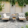 Slatera 4-Piece Outdoor Acacia & Aluminium Modular Sofa Set in Light Grey