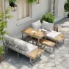 Slatera 4-Piece Outdoor Acacia & Aluminium Modular Sofa Set in Light Grey