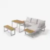 Slatera 4-Piece Outdoor Acacia & Aluminium Modular Sofa Set in Light Grey