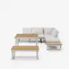 Slatera 4-Piece Outdoor Acacia & Aluminium Modular Sofa Set in Light Grey