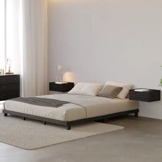 Japanese Style Black Queen Floor Bed