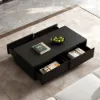 Fero Mid-Century 120 cm Black Rectangular Coffee Table with 4 Drawers