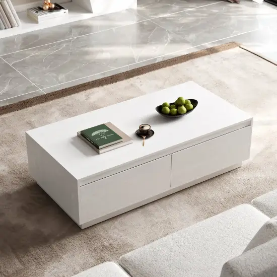 Fero Mid Century 1200 mm White Rectangular Coffee Table with 4 Drawers