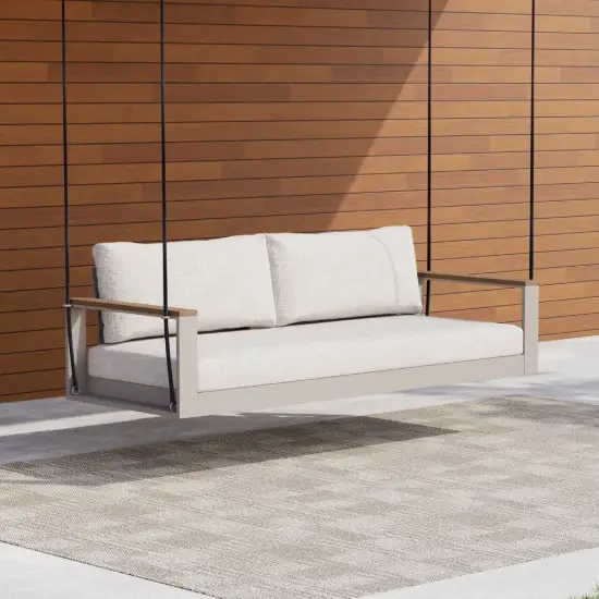Tevara Outdoor Teak & Aluminium 2-Seater Swing Sofa in Sand