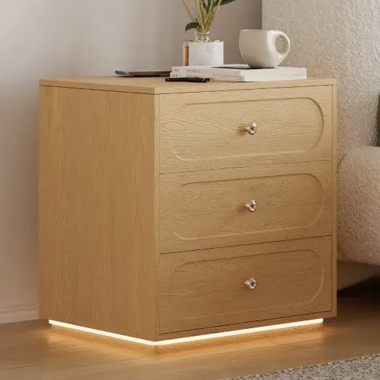Picture of Krila Floating 3-Drawer LED Smart Bedside Table with Light – Square – AUD-H2031