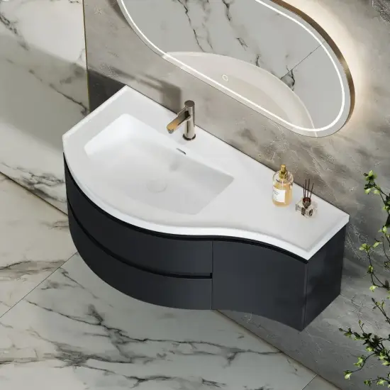 900mm Floating Curved Bathroom Vanity Set of 2 Half-Circle Bathroom Cabinet Black