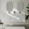 Modern 59" White Floating Double Bathroom Vanity with Sintered Stone Top and Sink – Silver Handles