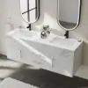 Modern 59" White Floating Double Bathroom Vanity with Sintered Stone Top and Sink – Silver Handles