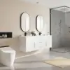 Modern 59" White Floating Double Bathroom Vanity with Sintered Stone Top and Sink – Silver Handles