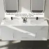 Modern 59" White Floating Double Bathroom Vanity with Sintered Stone Top and Sink – Silver Handles