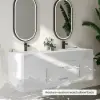 Modern 59" White Floating Double Bathroom Vanity with Sintered Stone Top and Sink – Silver Handles