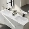 Modern 59" White Floating Double Bathroom Vanity with Sintered Stone Top and Sink – Silver Handles