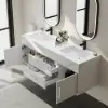Modern 59" White Floating Double Bathroom Vanity with Sintered Stone Top and Sink – Silver Handles
