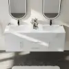 Modern 59" White Floating Double Bathroom Vanity with Sintered Stone Top and Sink – Silver Handles