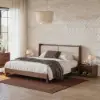 Picture of Modern Queen Walnut Platform Bed with Boucle Headboard Pillows