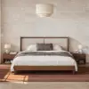 Picture of Modern Queen Walnut Platform Bed with Boucle Headboard Pillows