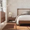 Picture of Modern Queen Walnut Platform Bed with Boucle Headboard Pillows