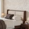 Picture of Modern Queen Walnut Platform Bed with Boucle Headboard Pillows
