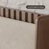 Picture of Modern Queen Walnut Platform Bed with Boucle Headboard Pillows