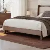 Picture of Modern Queen Walnut Platform Bed with Boucle Headboard Pillows