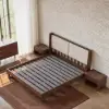 Picture of Modern Queen Walnut Platform Bed with Boucle Headboard Pillows