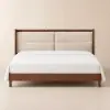 Picture of Modern Queen Walnut Platform Bed with Boucle Headboard Pillows