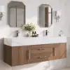 Modern 59" Walnut Floating Double Bathroom Vanity with Sintered Stone Top and Sink – Silver Handles